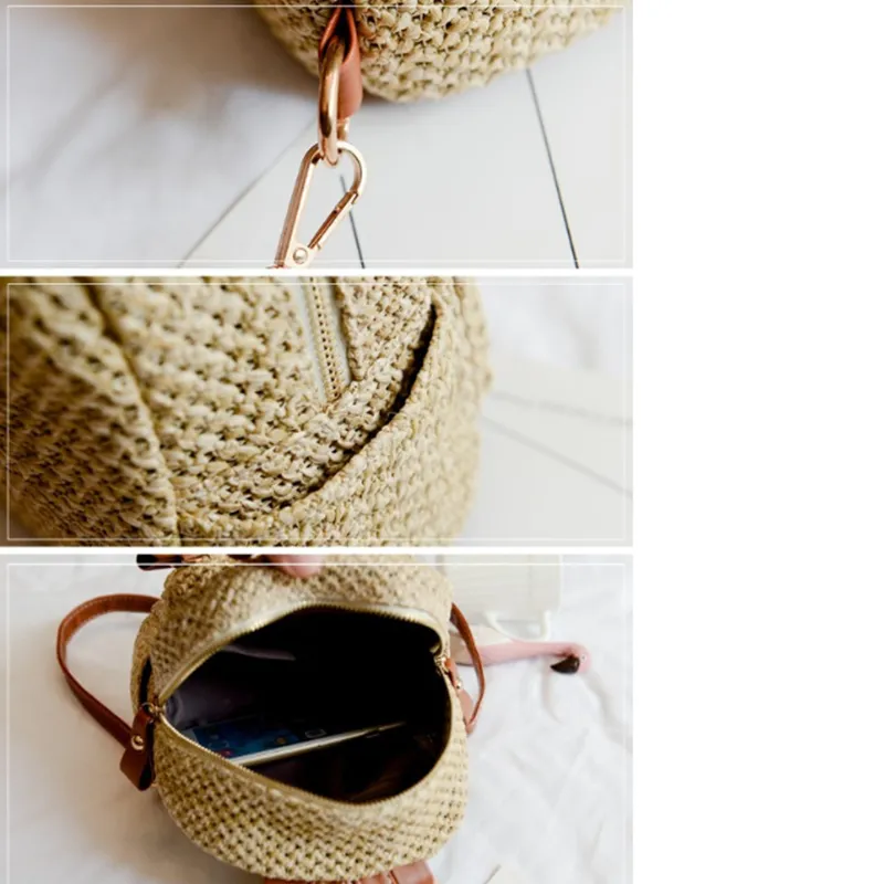 Straw Woven Backpack Small  Hollow Solid Color