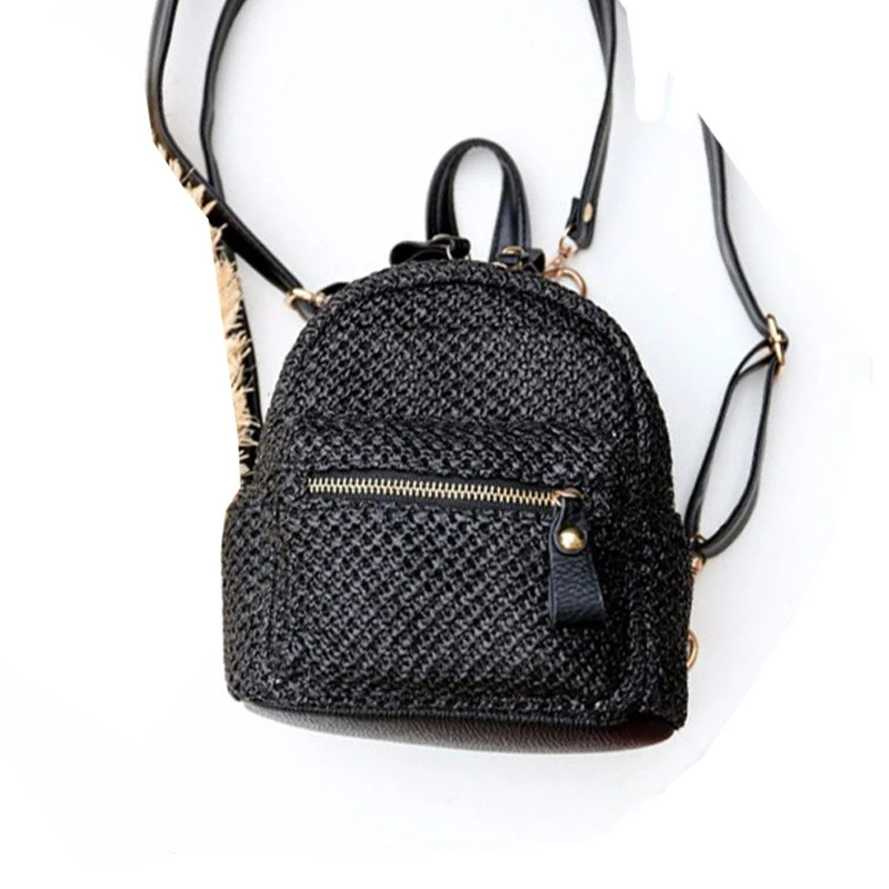 Straw Woven Backpack Small  Hollow Solid Color