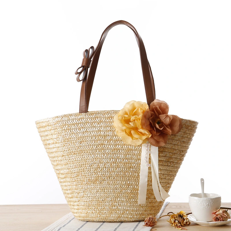 Solid color shoulder hand-woven bag