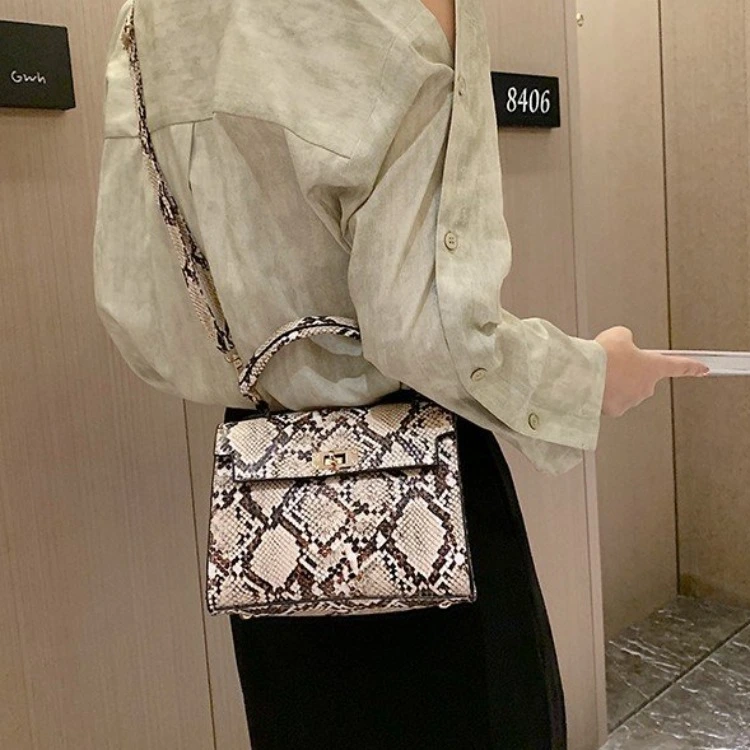 Snake Print Contrast Color Crossbody Shoulder Bag