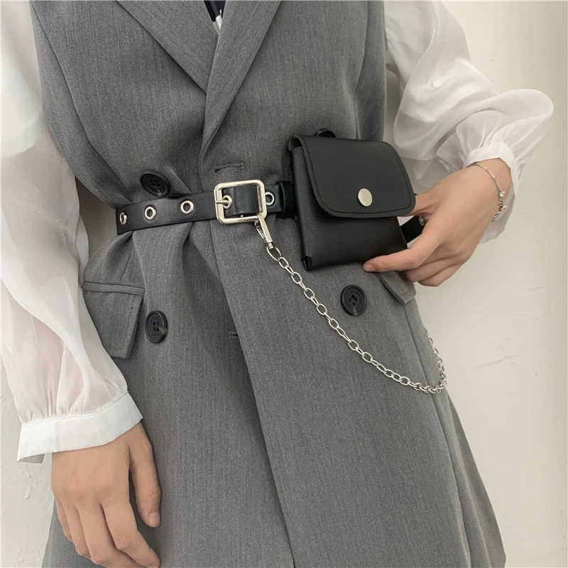 Fashion Punk Style Concave Chain Belt Belt Bag Set