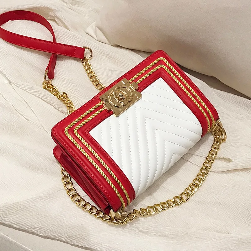 Embroidered thread one shoulder small square bag