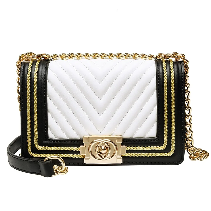 Embroidered thread one shoulder small square bag