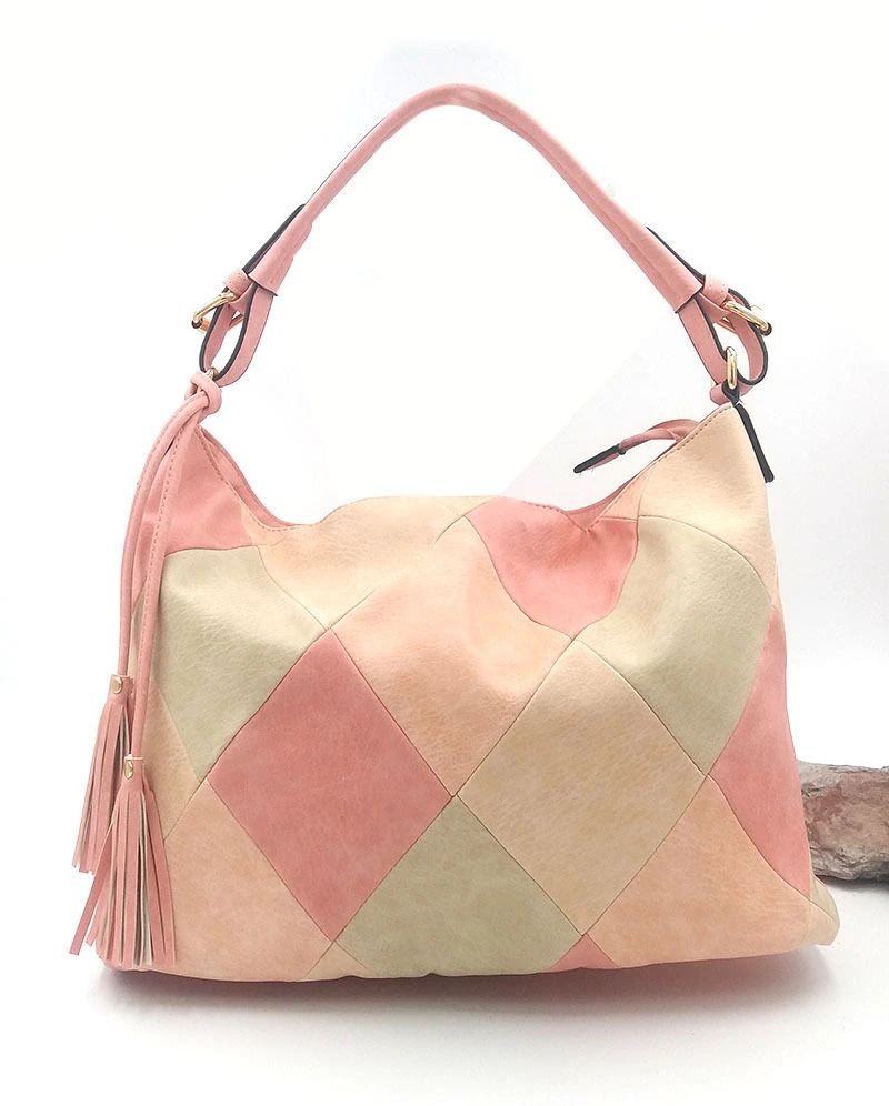 Stitching Fashion Contrast Color Tassel One-shoulder Portable Diagonal Bag