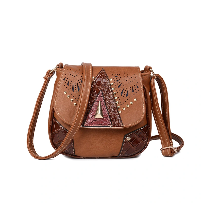 One-shoulder rivet saddle bag