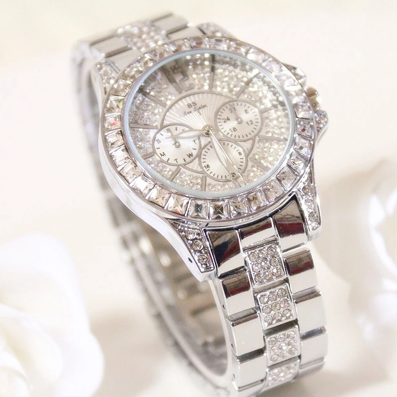 Ladies Fashion Luxury Three Eyes Full Rhinestone Crystal Large Dial Quartz