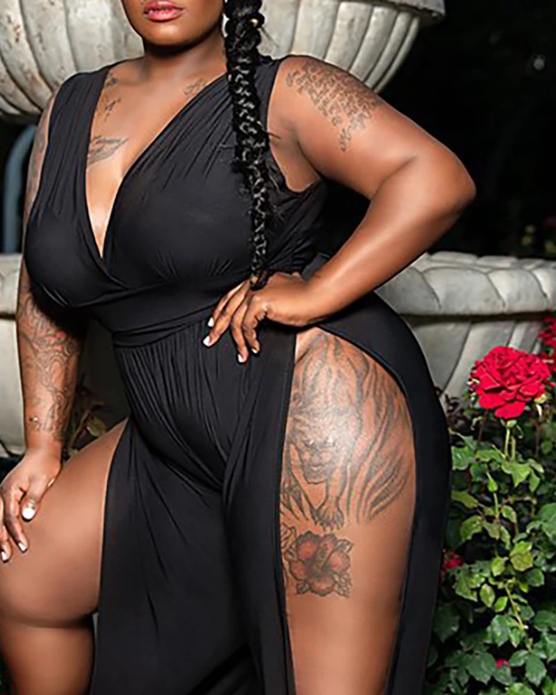 Fashion Black Large Size Irregular Jumpsuit
