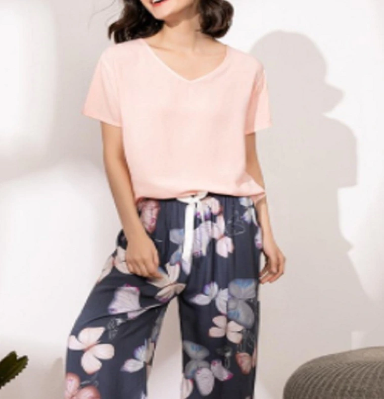 Fashion Short-Sleeved Loose Casual Pajamas Suit
