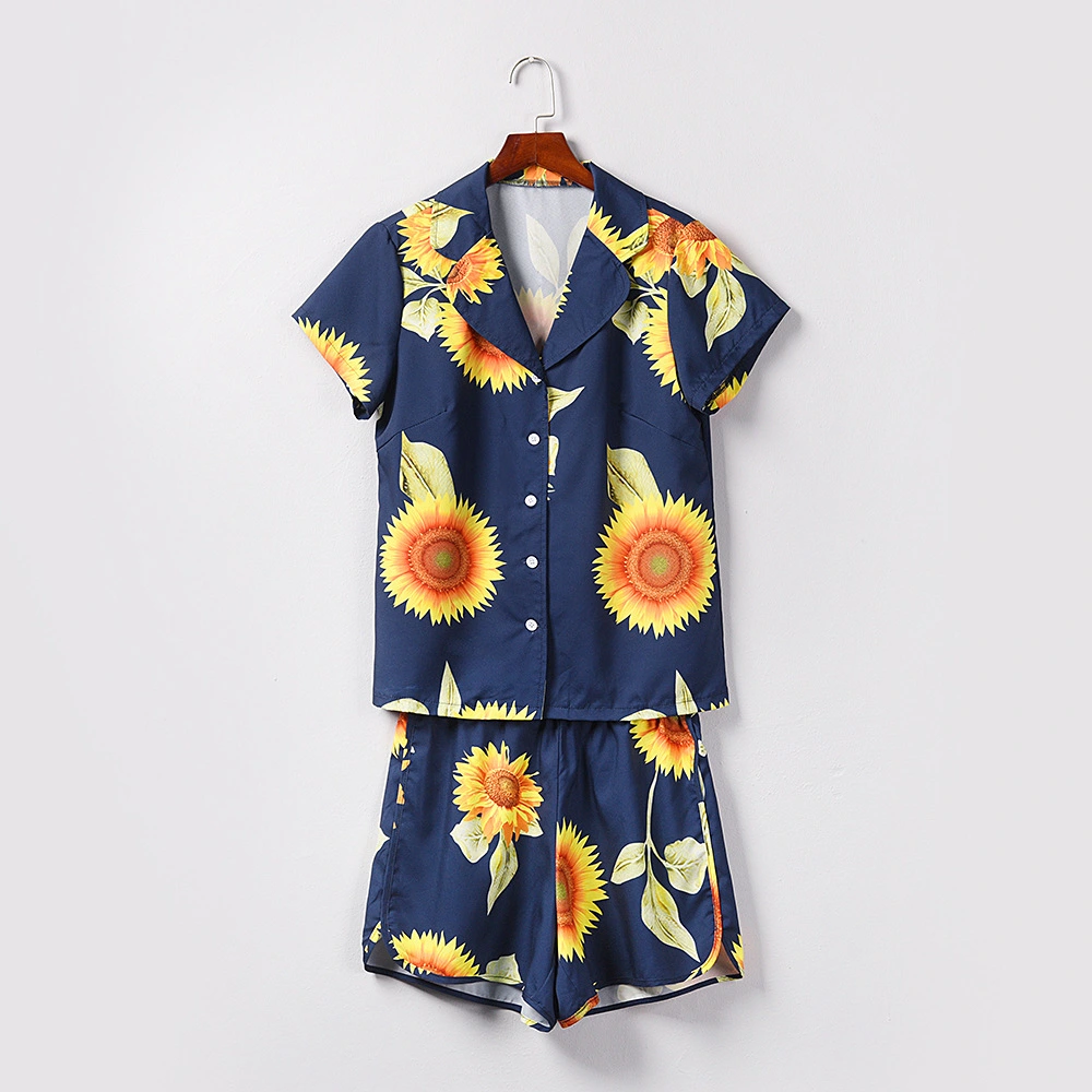 Sunflower Print Comfortable Short-Sleeved Pajama Set