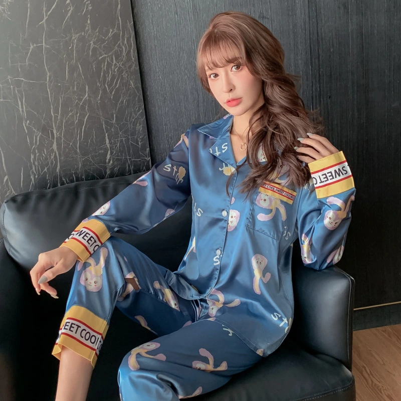 Ice Silk Pajamas Women's Long-sleeved Spring And Autumn Cardigans