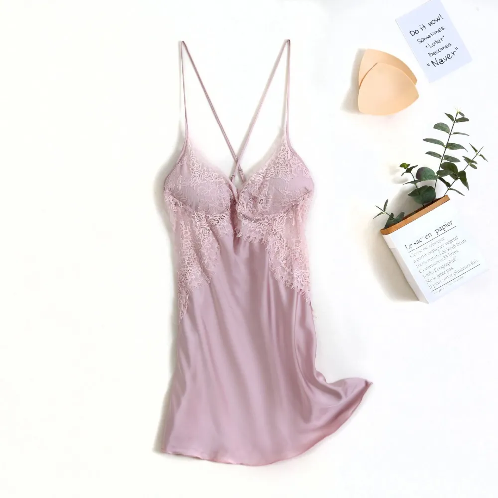 Fashion Side Waist Lace Silk Suspender Skirt Pajamas