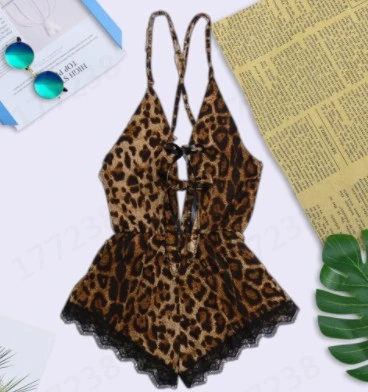 New Ladies Leopard Print Ribbon Sling Nightdress