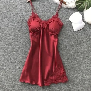 Women's sexy strappy ice silk nightdress