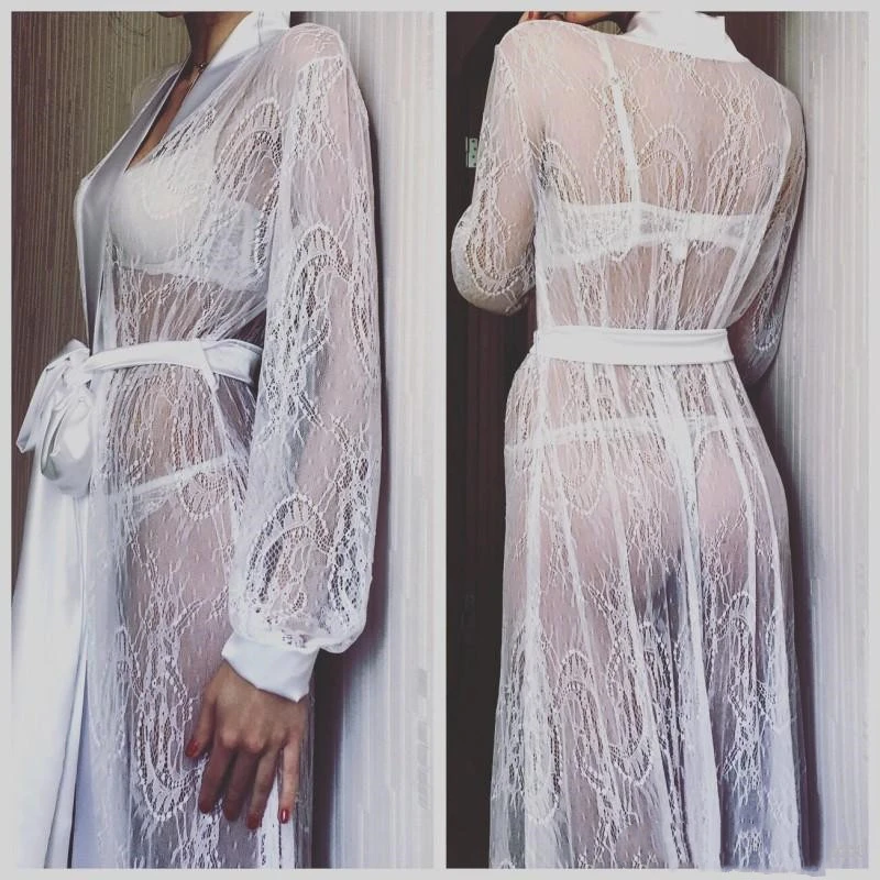 Sexy pajamas with lace eyelashes and bathrobe