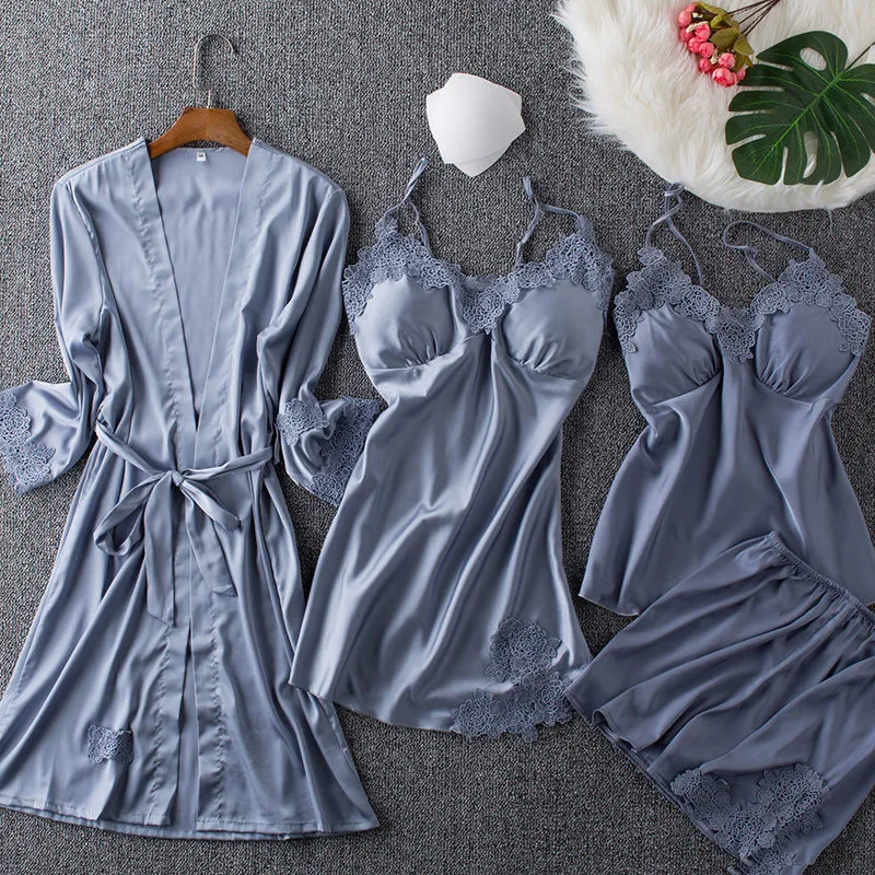 Spring and autumn pajamas female summer four-piece suit