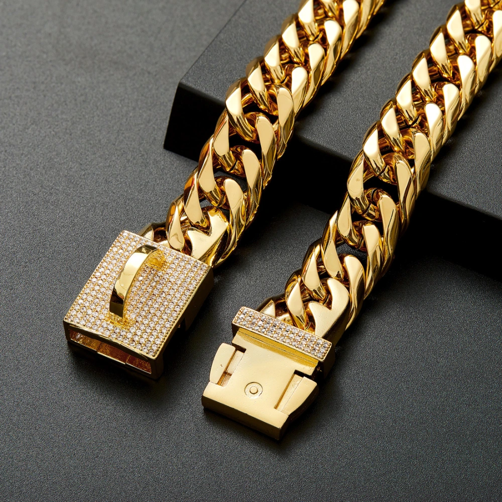 Stainless Steel Double Woven Chain Golden Dog Necklace