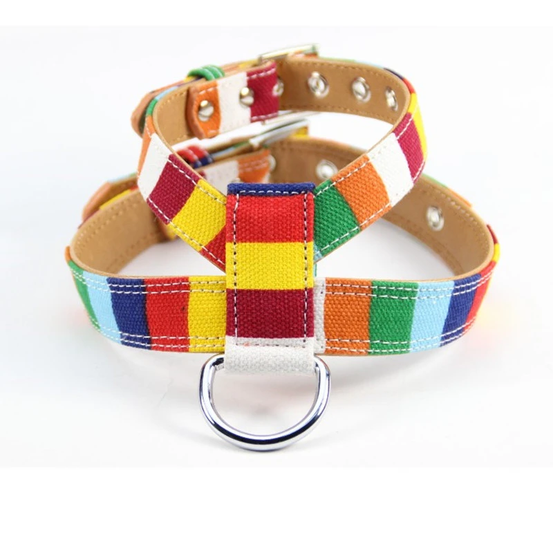 Colorful Collar Dog Walking Rope Canvas PU Combination Traction Rope Color Dog Chest Strap