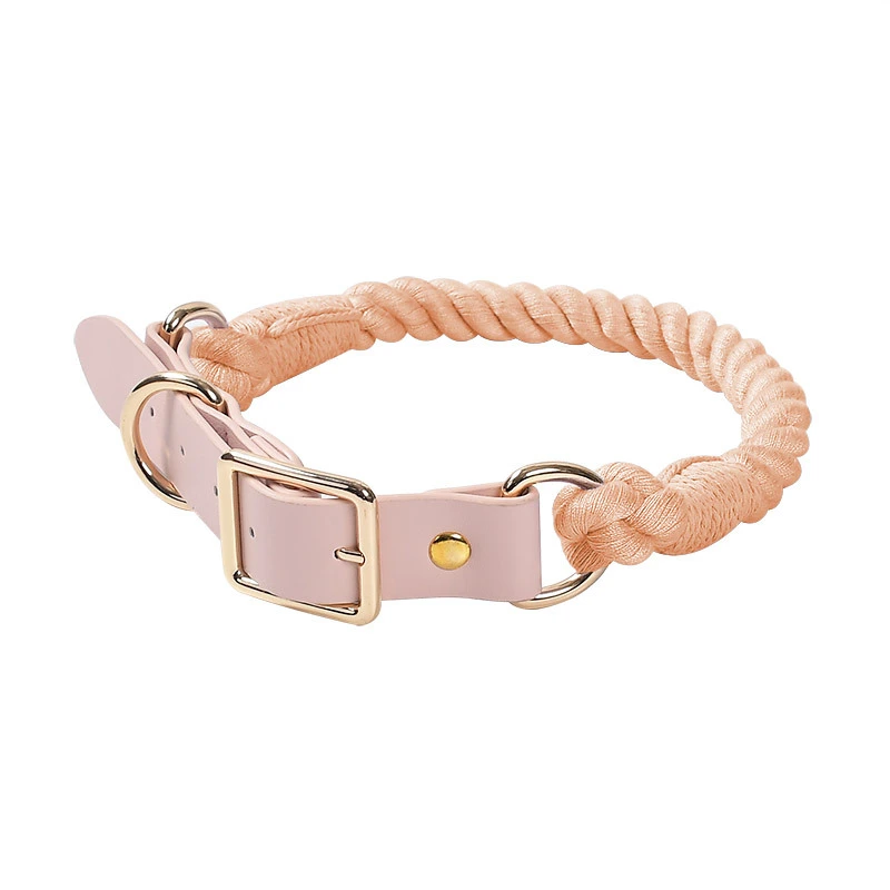 Hand Woven Cotton Rope Leather Pu Collar Pet Collar