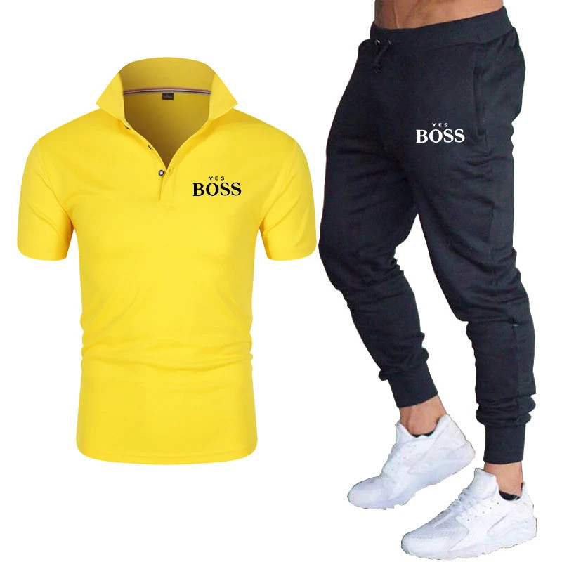 Short Sleeve Lapel Polo Shirt Casual Trousers