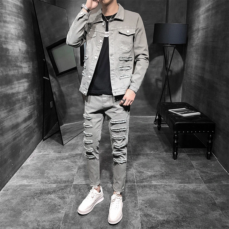 Denim Jacket With A Handsome Men's Suit Mature Casual Sports Suit