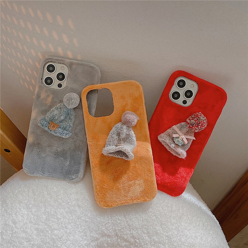 Autumn And Winter Plush Phone Case Candy Color