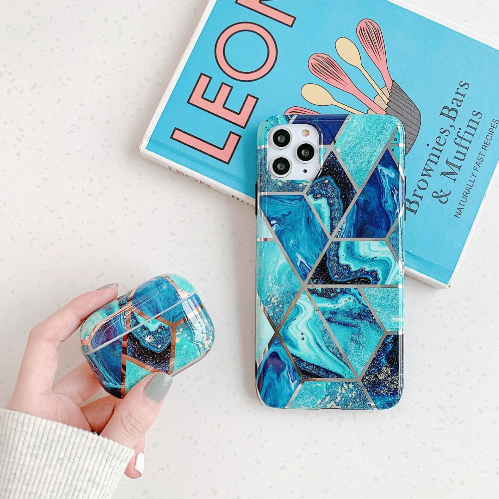 Compatible with Apple, European and American mosaic marble silicone phone case