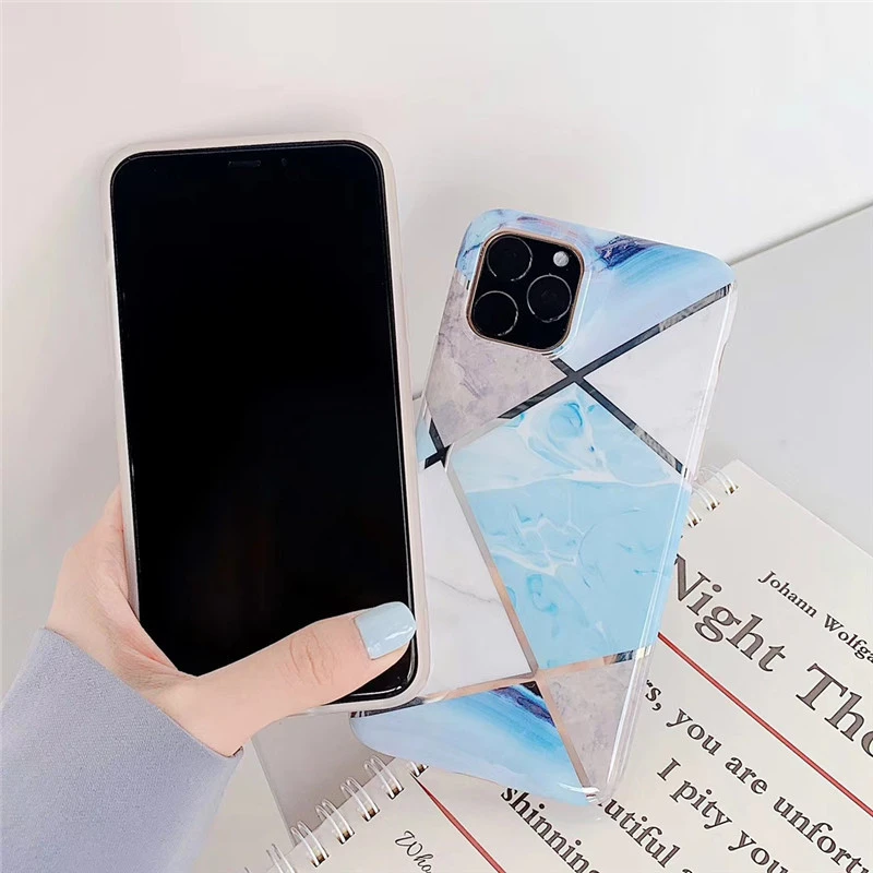 Stitched geometric marble phone case