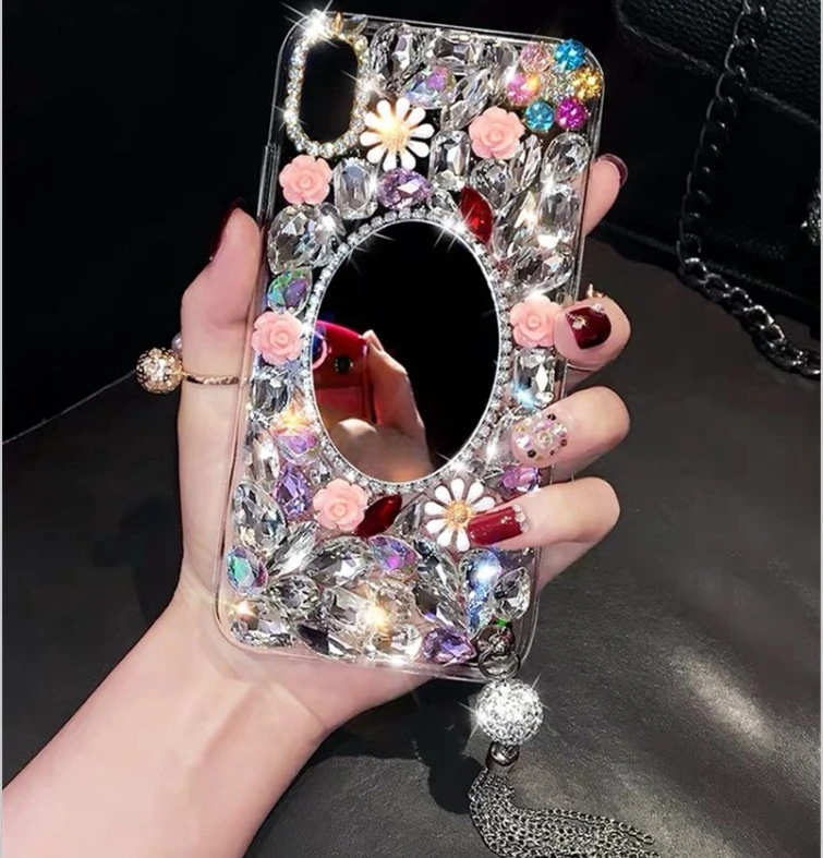 Acrylic-Mirror Rhinestone Tassel Phone Case