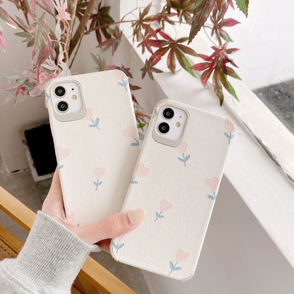 Lambskin pattern love small flower phone case