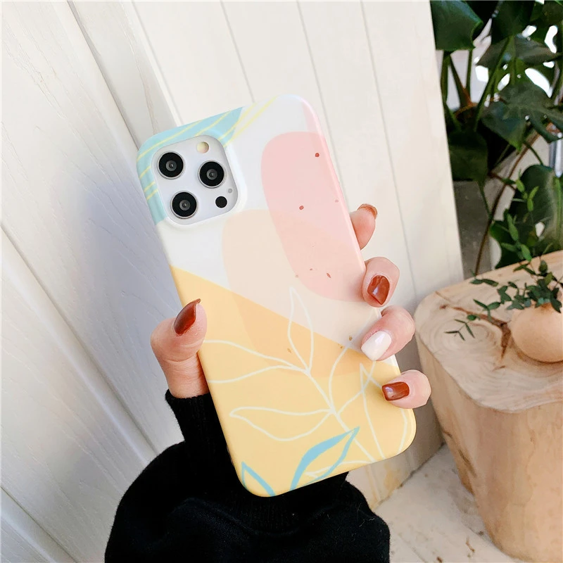 Compatible with Apple, Floral Leaves Suitable For IPhone12 Ring Holder Mobile Phone Case 11 Apple XR Watercolor Painting 7plus