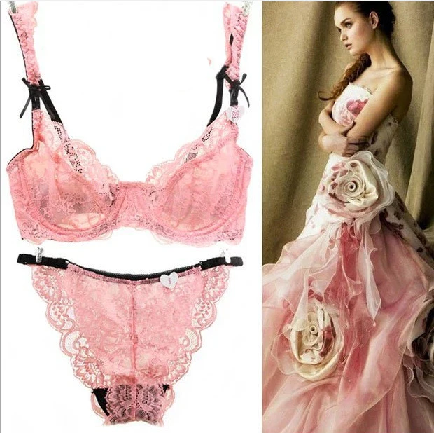 Beautiful girl tulle lace stitching underwear bra set