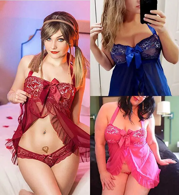 Transparent See-through Lace Halterneck Temptation Pajama Dress