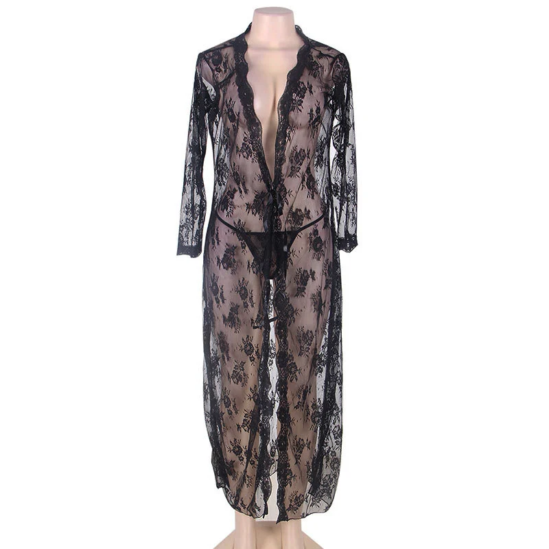 Sexy Nightdress Transparent Mesh Long Skirt Women Lace