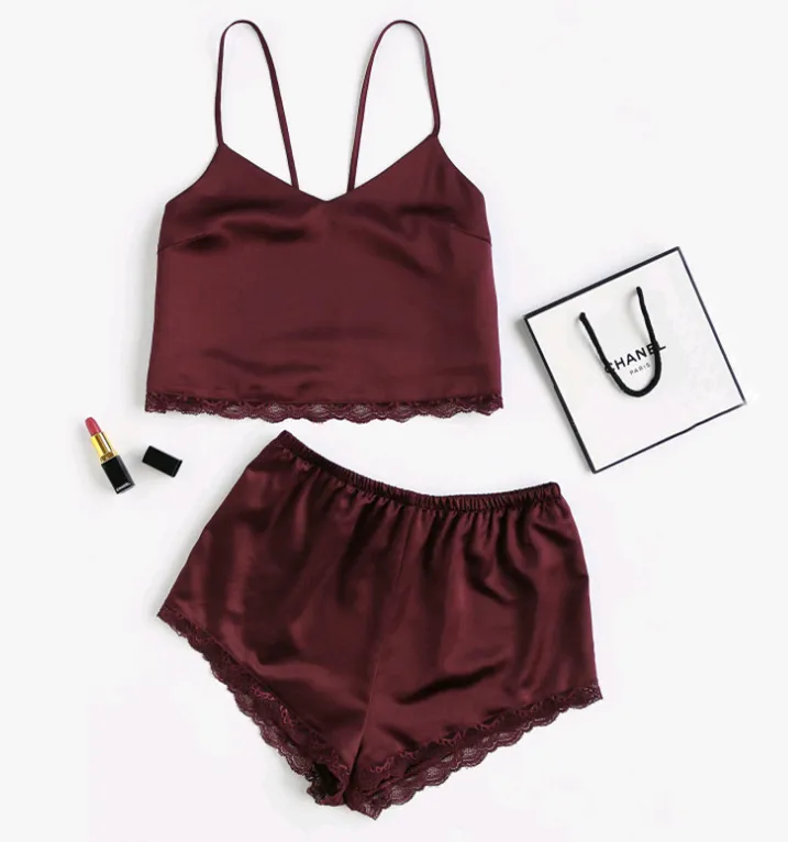 European and American two-piece lace stitching sexy suspender shorts suit