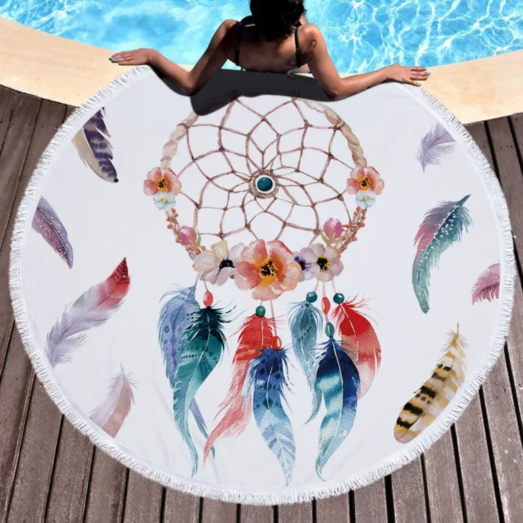 Dream net microfiber round beach towel Yoga pad with tassel