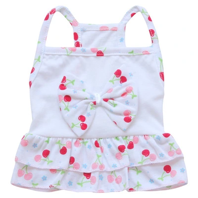 Pet Clothes Dog Clothes Cotton Printed Cherry Blossom Knot Suspender Skirt