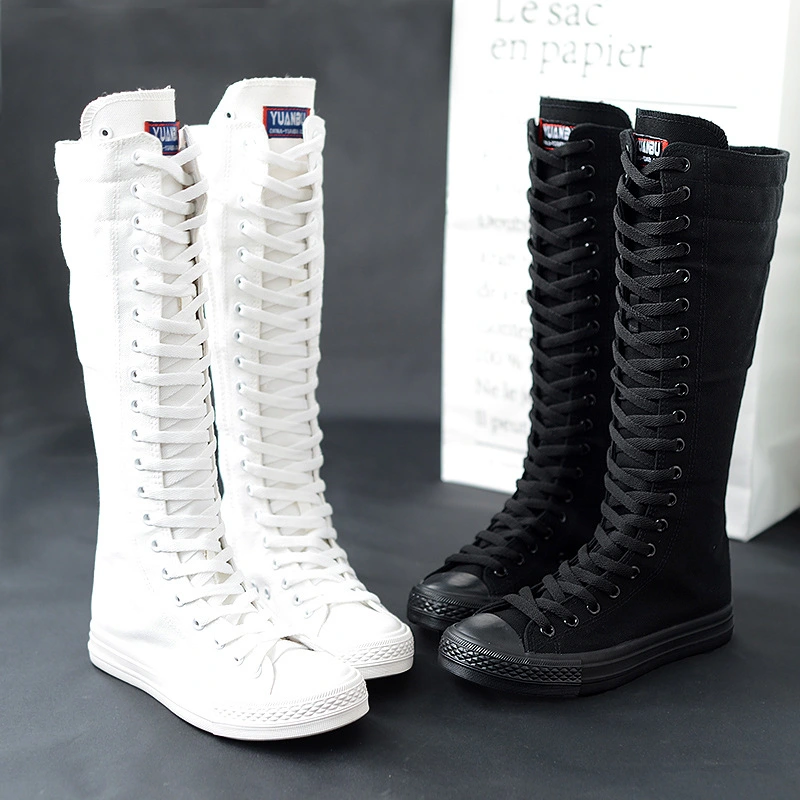 High-top Women's Casual Canvas Shoes Zipper Long Boots