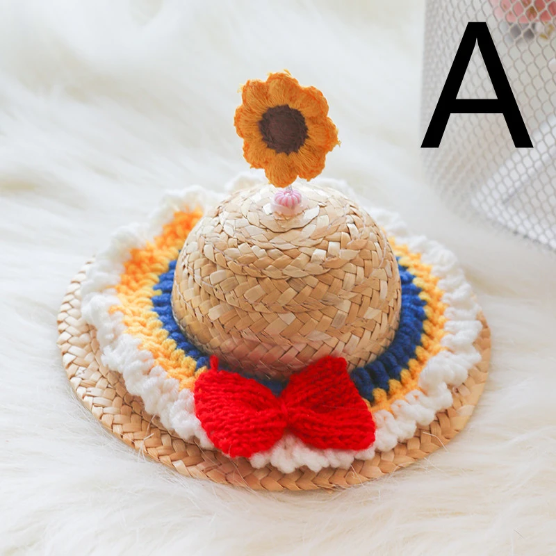 Pet Cute Knitted Straw Hat Flower Hat Cat Dog Photo Props