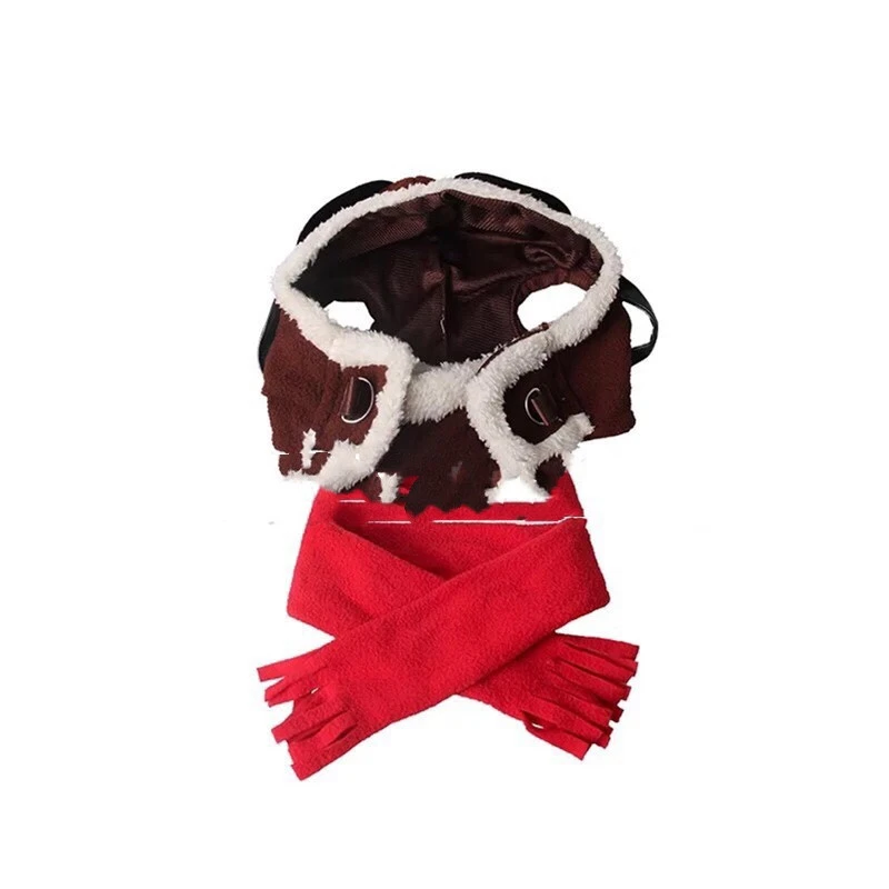 Pet Cross-dressing Red Scarf Flying Cap Set