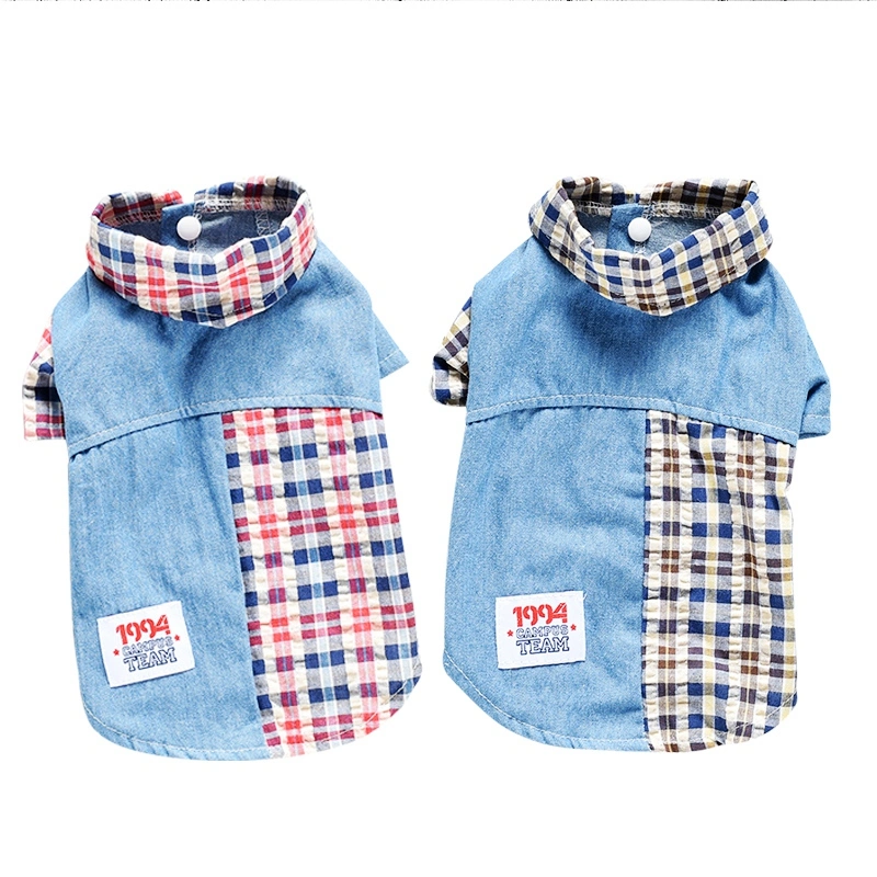 Teddy Dog Summer Plaid Stitching Shirt