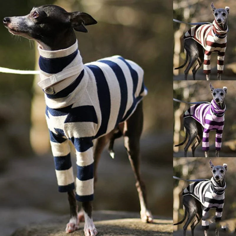 Pet Clothing Striped Comfortable Two-legged High Necked Cute Dog Clothing