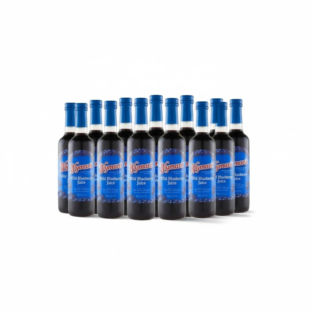 Wyman's Wild Blueberry Juice, 100% Juice, No Sugar Added, Not From Concentrate, Glass Bottled, 500mL (12 Pack)