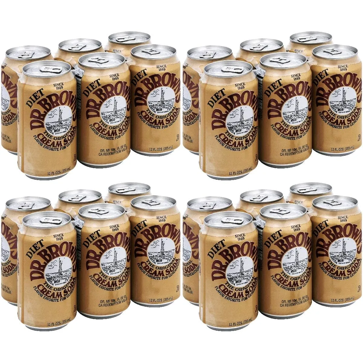 Dr. Brown Soda Cream Soda Diet 6 pack, 12-ounces (Pack of 4)