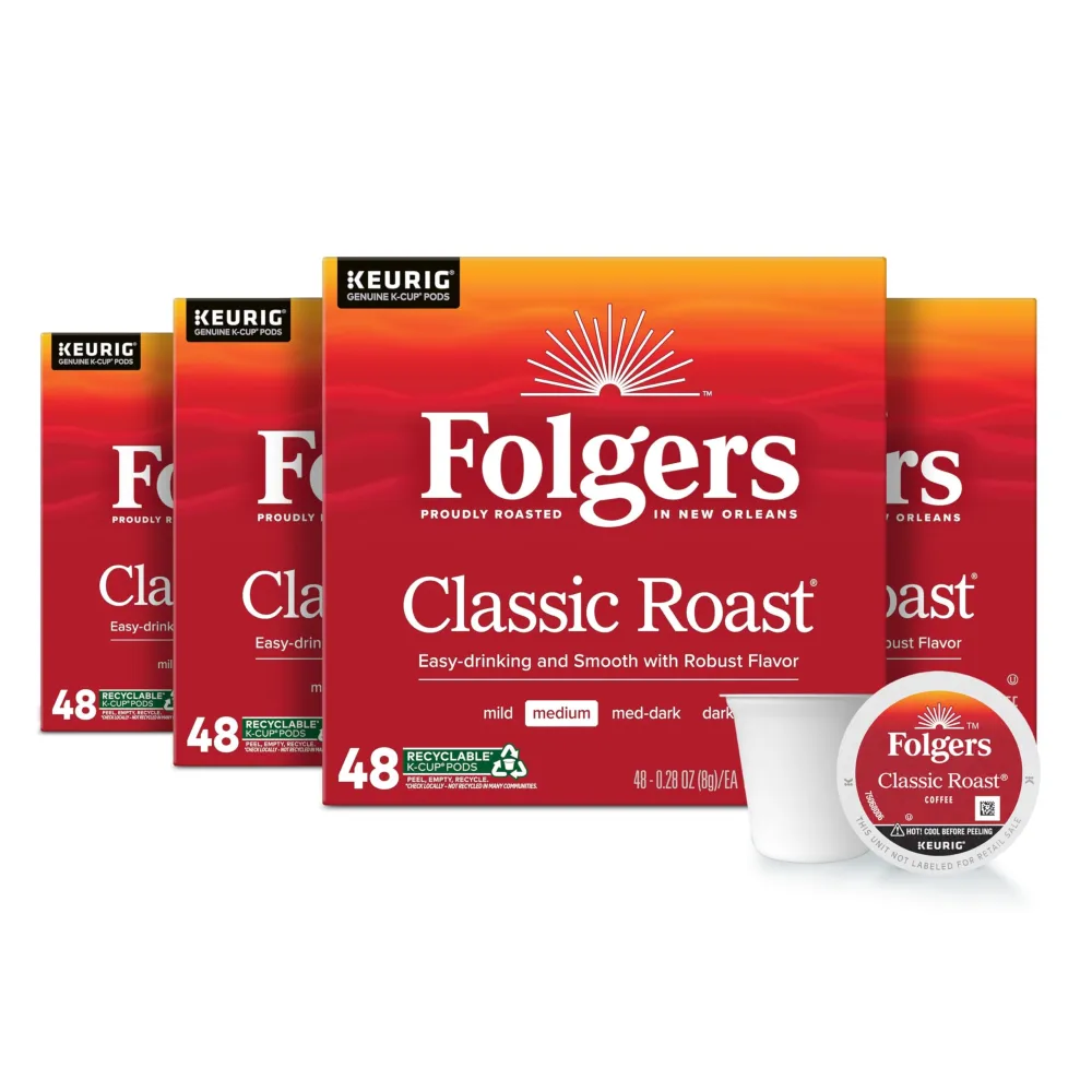 Folgers Classic Roast Medium Roast Coffee, 192 Keurig K-Cup Pods