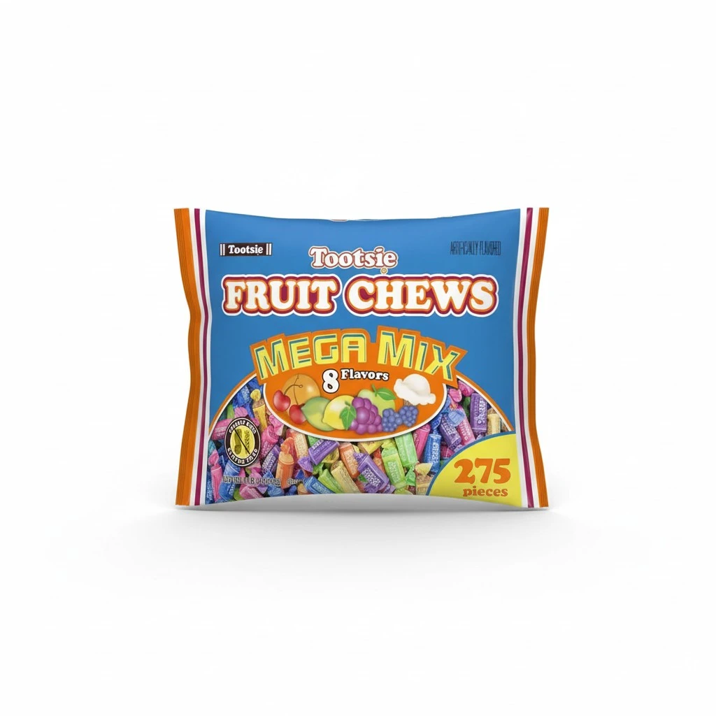 Tootsie Roll Fruit Chews Mega Mix 8 Flavors- 4 Pounds of Soft Fruity Rainbow Candy – 5 Classic Flavors Plus 3 BONUS - Peanut and Gluten Free (275 Pieces) Packaging May Vary