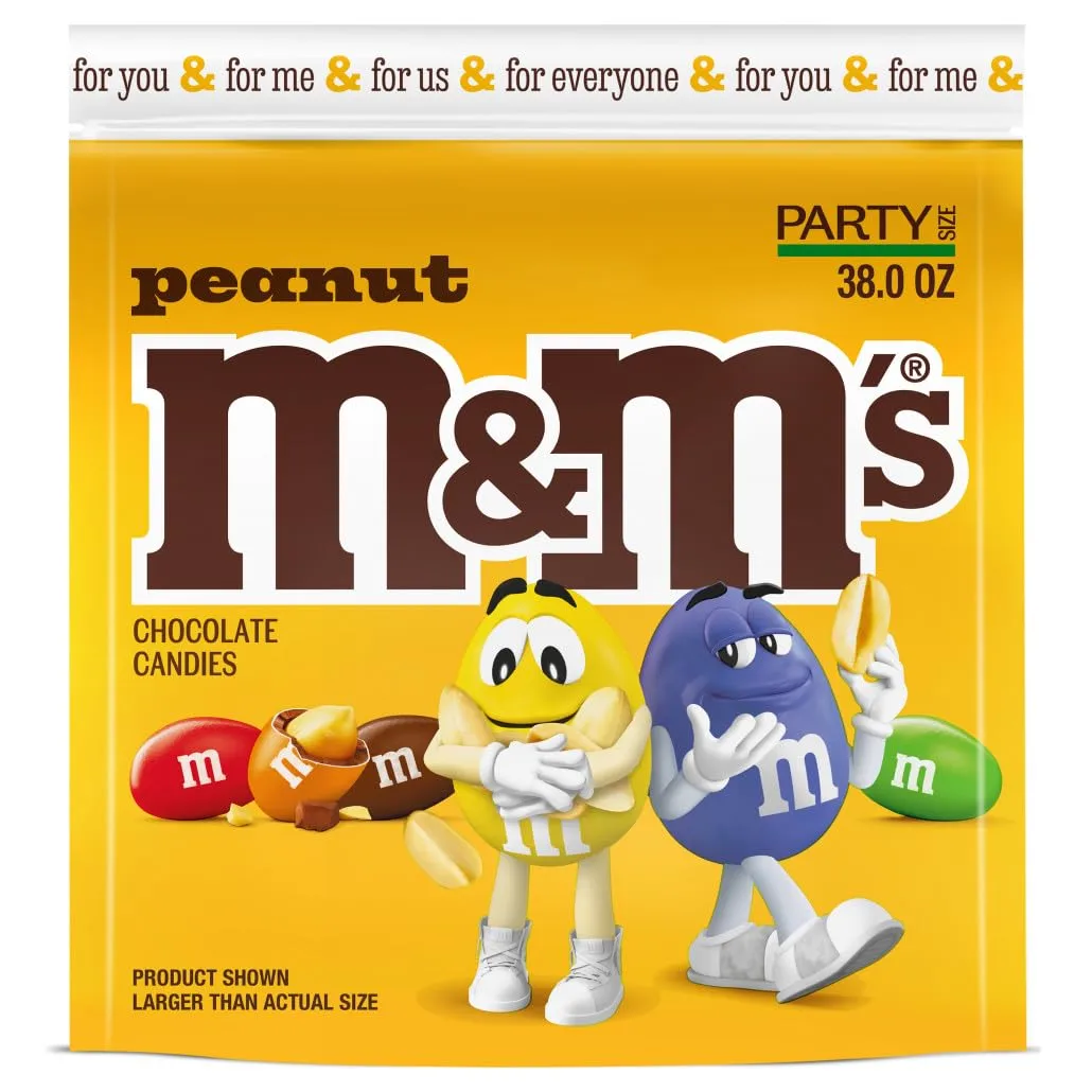 M&M'S Peanut Milk Chocolate Candy, Party Size, Milk Chocolate Candy Bulk for Holiday Gifts, Party Favors & More, 38 oz Bag