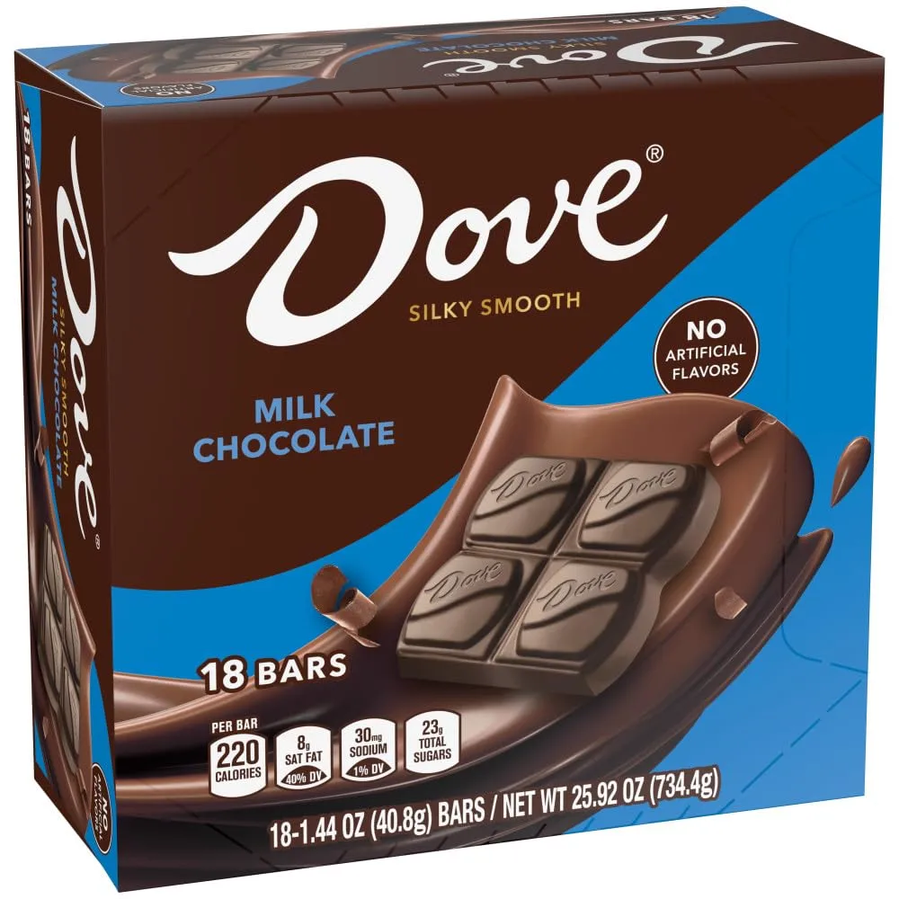 DOVE Milk Chocolate Singles Size Candy Bar 1.44 Ounce (Pack of 18)