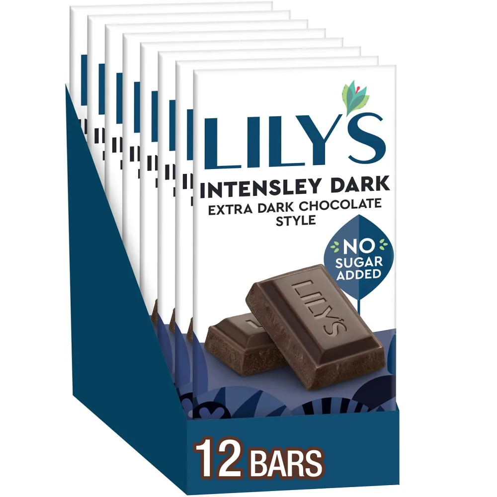 LILY'S Intensely Dark Extra Dark Chocolate Style No Sugar Added, Sweets Bars, 2.8 oz (12 Count)