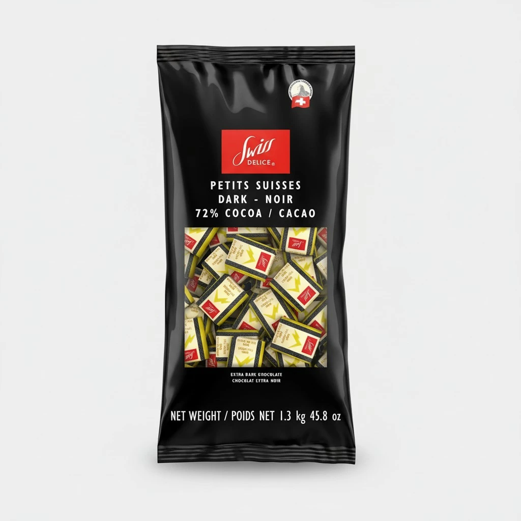 Swiss Delice Dark Chocolate Squares - 72% Chocolate Noir - Chocolates Individually Wrapped - 2.8 lb Bulk (1300g) - Swiss Chocolates