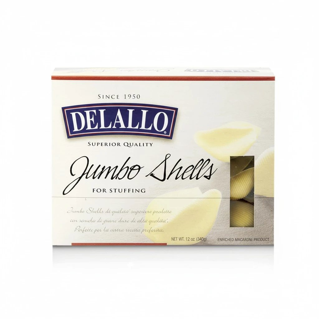 DeLallo Jumbo Shells, Large Pasta Noodles for Stuffing, 12 Ounce Box